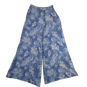 Wide Leg Seashell Coral Print Pants – Women's‎ S Blue White Midnight Sky Y2K